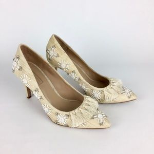 Antonio Melani Womens Monicha Beaded Evening Heels Cream Tweed Pumps size 10
